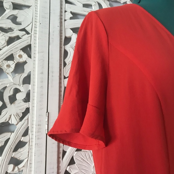 Violeta - Red Flutter Sleeve Button-Up Dress - Picture 9 of 13